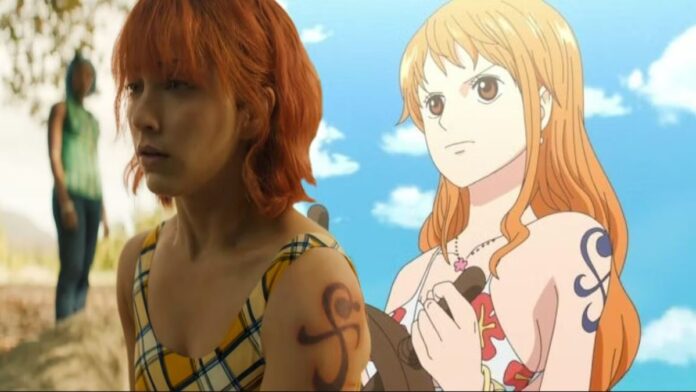 Emily Rudd and Nami with new tattoo from live action and Anime