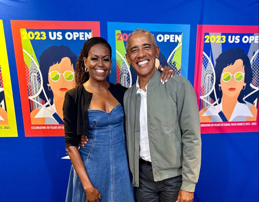 Michelle Obama with husband Barack Obama at the 2023 US Open.