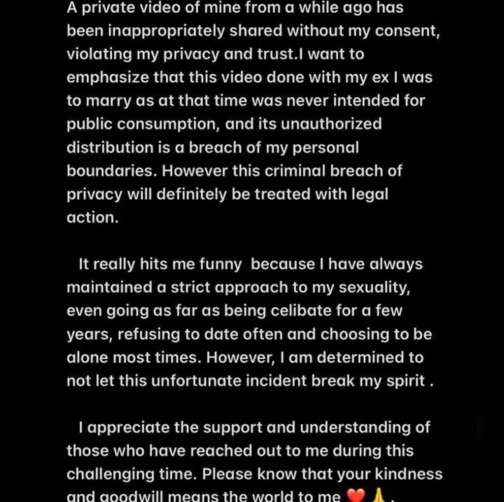 A respond from Moyo Lawal regarding her leaked video