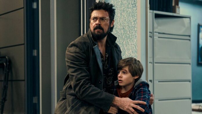 Karl Urban in The boys scene hugging a child and bleeding from head but what will happen in season 4 episode 1