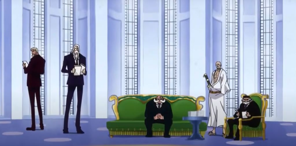 The 5 elders of the World Government together in a hall