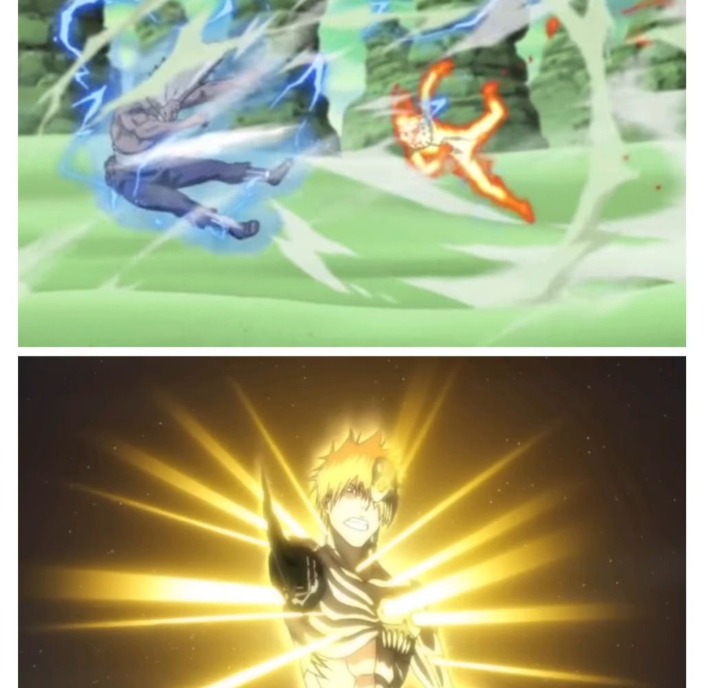 Naruto and Ichigo in different situations using their powers