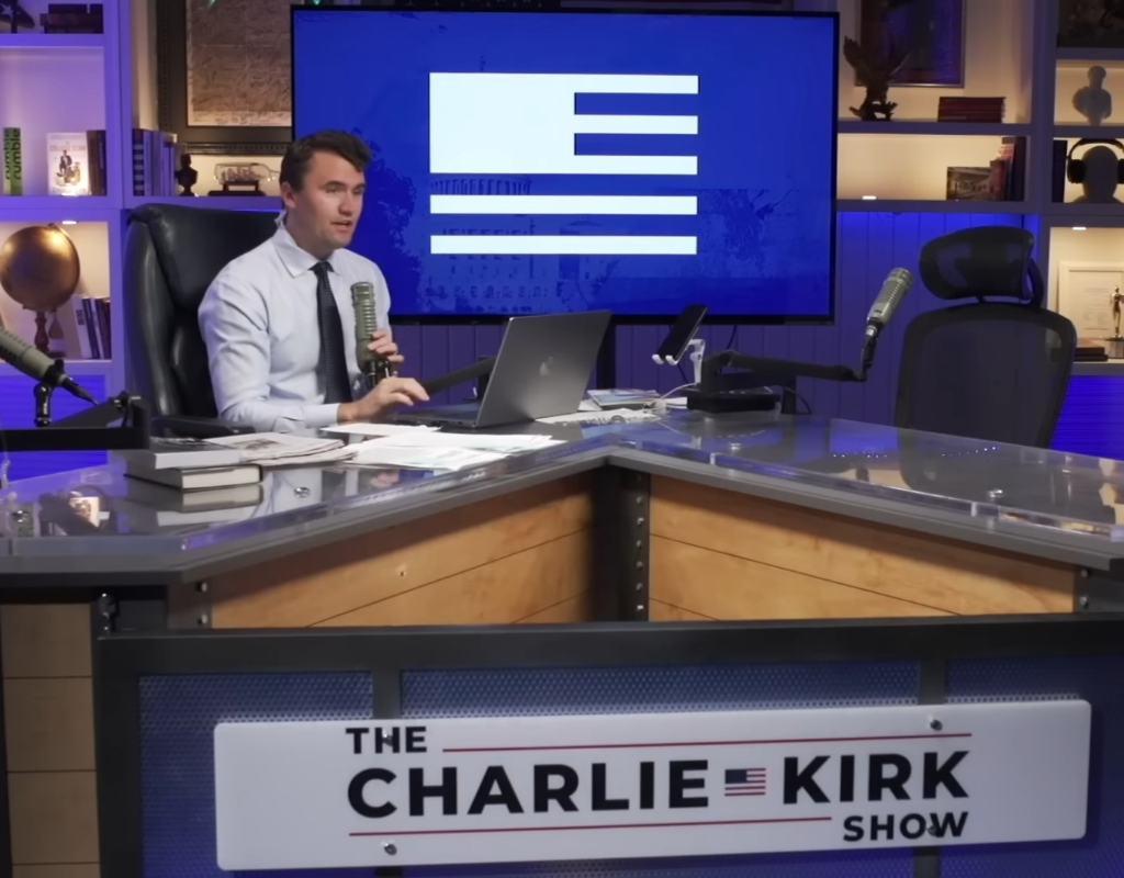 Charlie Kirk filming an episode in his show