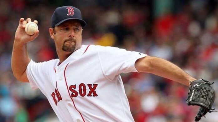 Tim Wakefield with baseball in hand as a pitcher