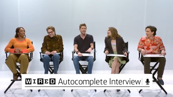 The cast members portraying their respective role in the interview skit