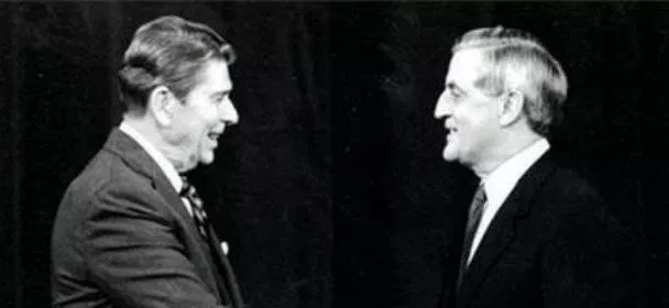 The 1984 presidential debate series pitted incumbent President Ronald Reagan, a Republican, against Democratic challenger Walter Mondale.
