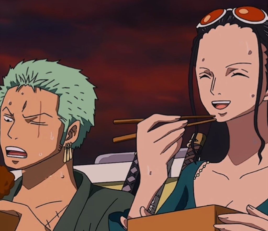 Robin eats together with Zoro