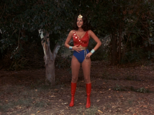 In the series, Wonder Woman's true identity is Diana Prince, and she works at the War Department, concealing her superhero alter ego.
