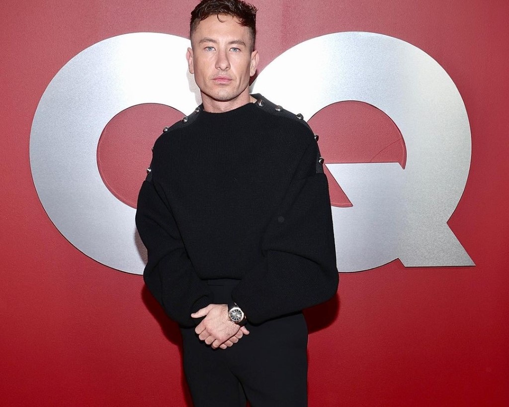 Barry Keoghan during a event captured wearing black on black.