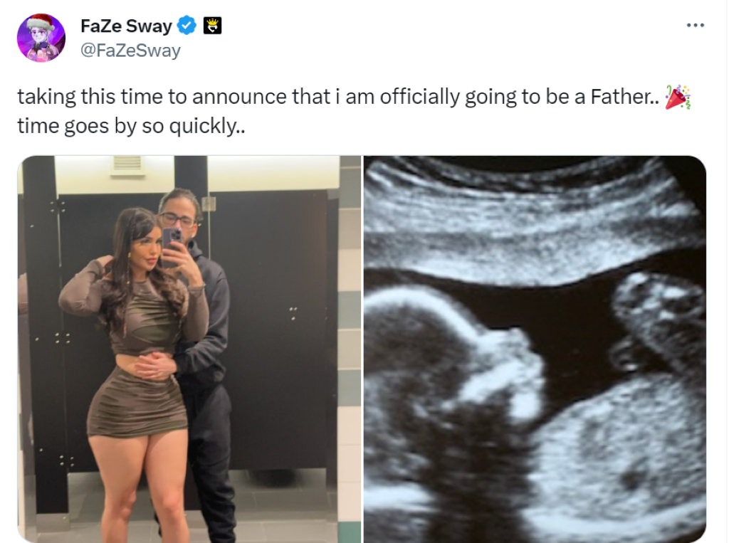 Faze Sway announcing the pregnancy with his Girlfriend Alina in Twitter.
