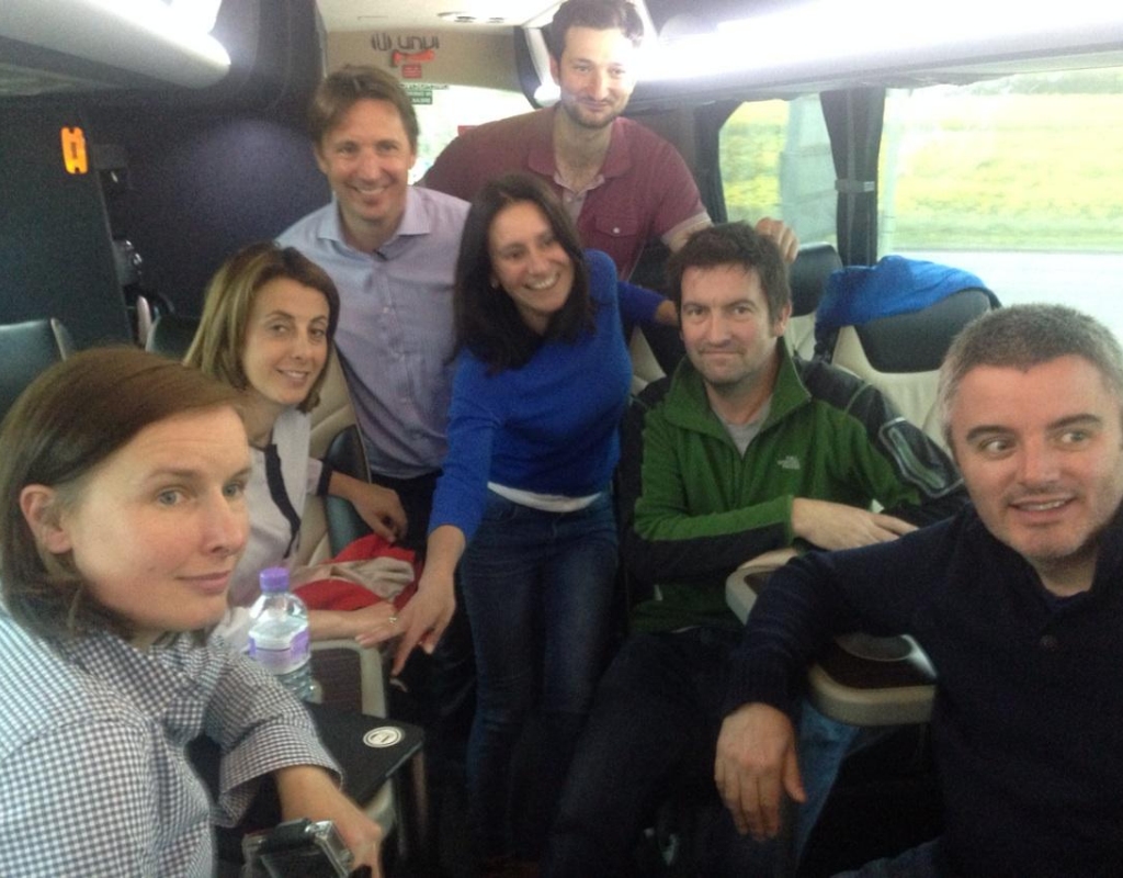 Lucy Manning on the lab bus with BBC ITV Sky team