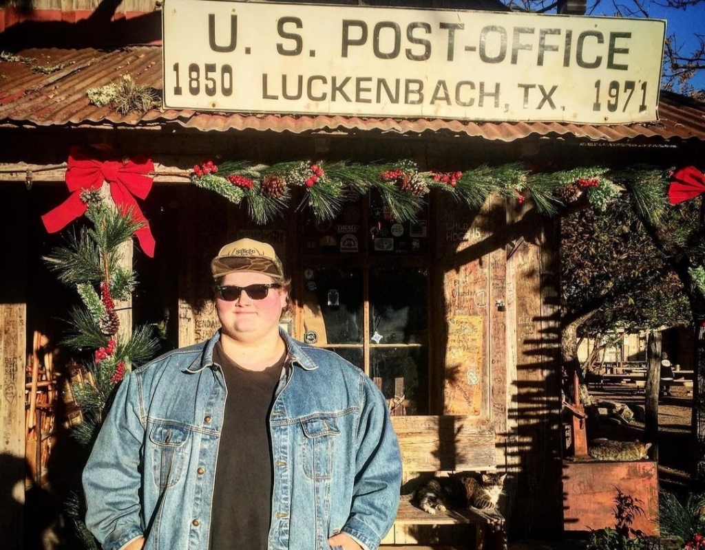 Joshua at the Luckenbach Texas talking about his love for food