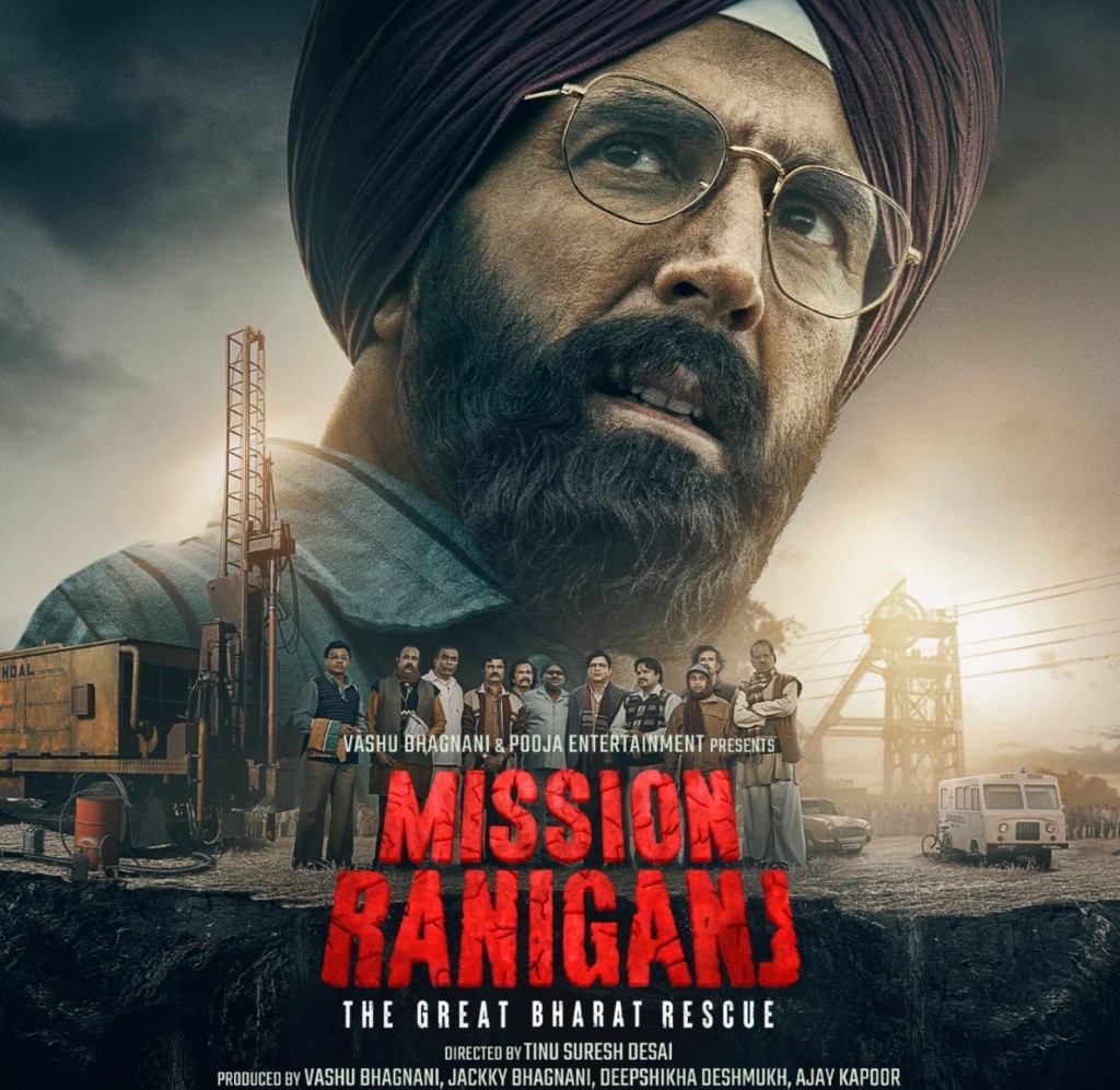Mission Raniganj poster with Akshay Kumar on it