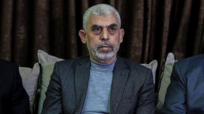 Yahya Sinwar in a meeting relating to the Israel-Hamas conflict.