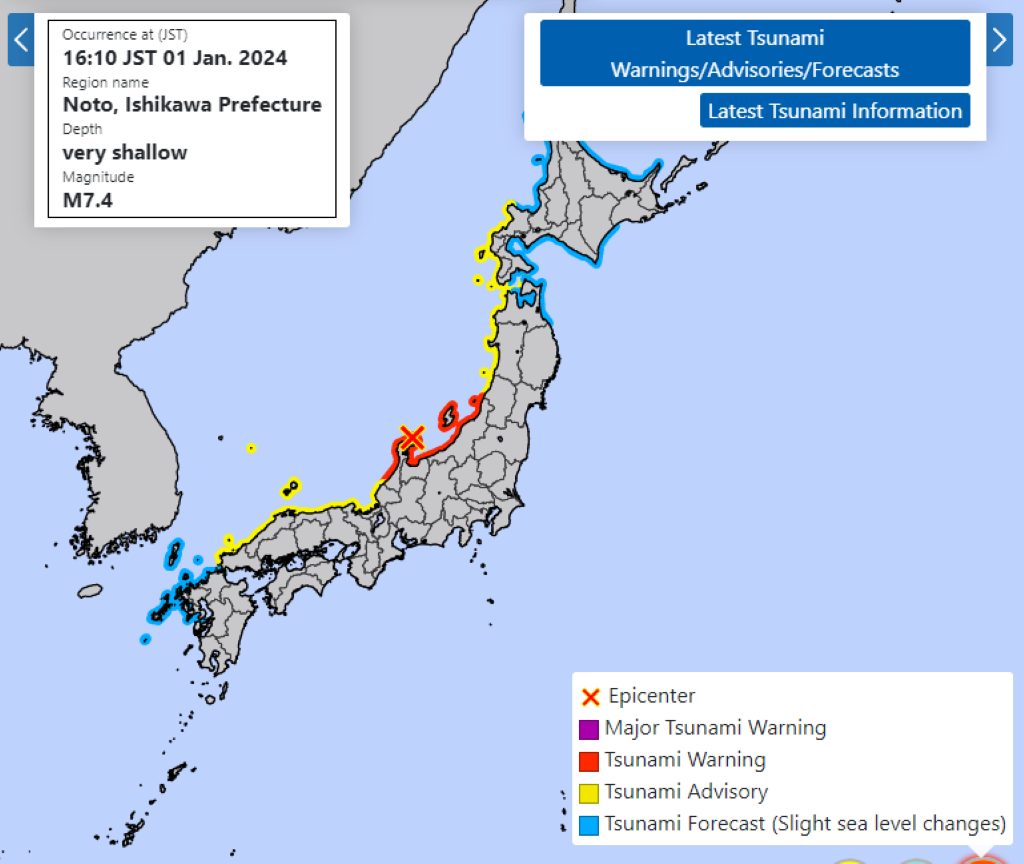 Map showing the places were the victims of Earthquake hit Japan. 