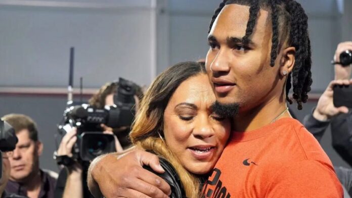 Kimberly Stroud hugging her son