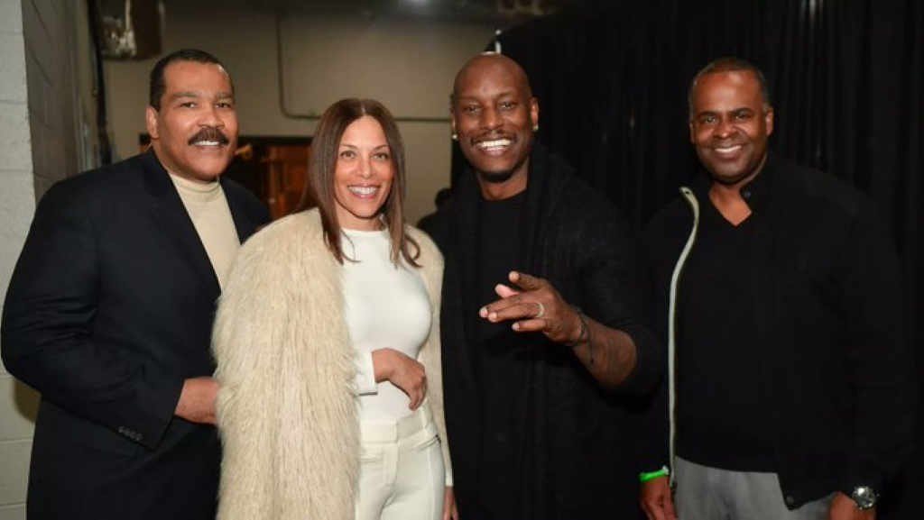 Dexter and Leah Weber King with Tyrese and Kasim Reed backstage at 2019 V-103 Winterfest at State Farm Arena.