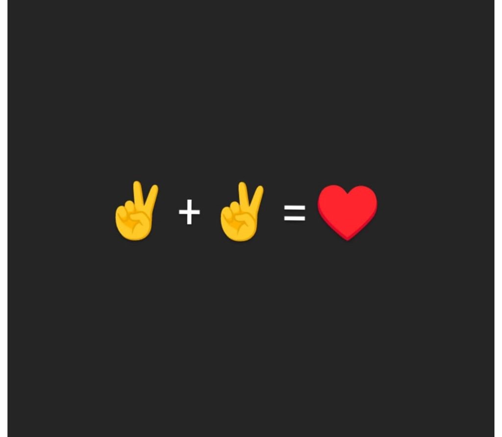 Two peace emoji add and equal sign with heart 