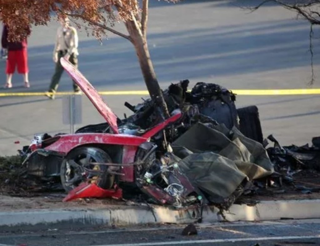 Image of Paul's car post-accident wreckage.