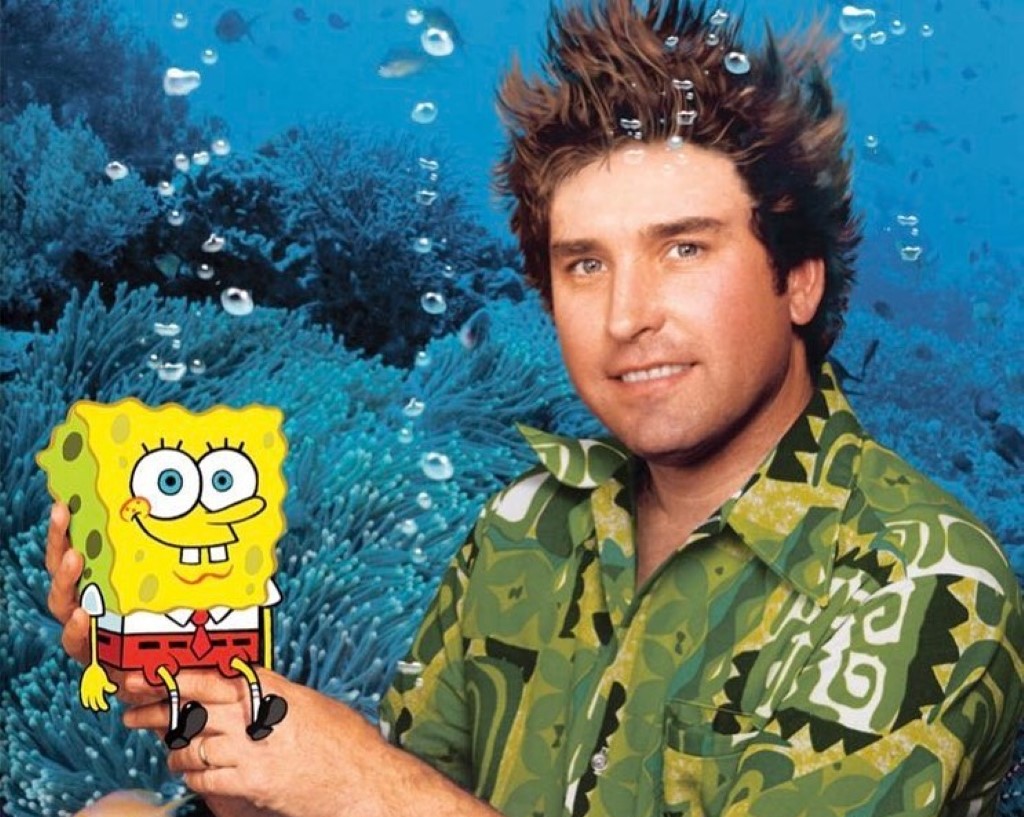 The creator of SpongeBob, Stephen Hillenburg, is seen holding SpongeBob in his hands.