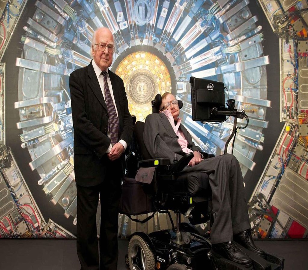 Stephen Hawking with Peter Higs at LHC.