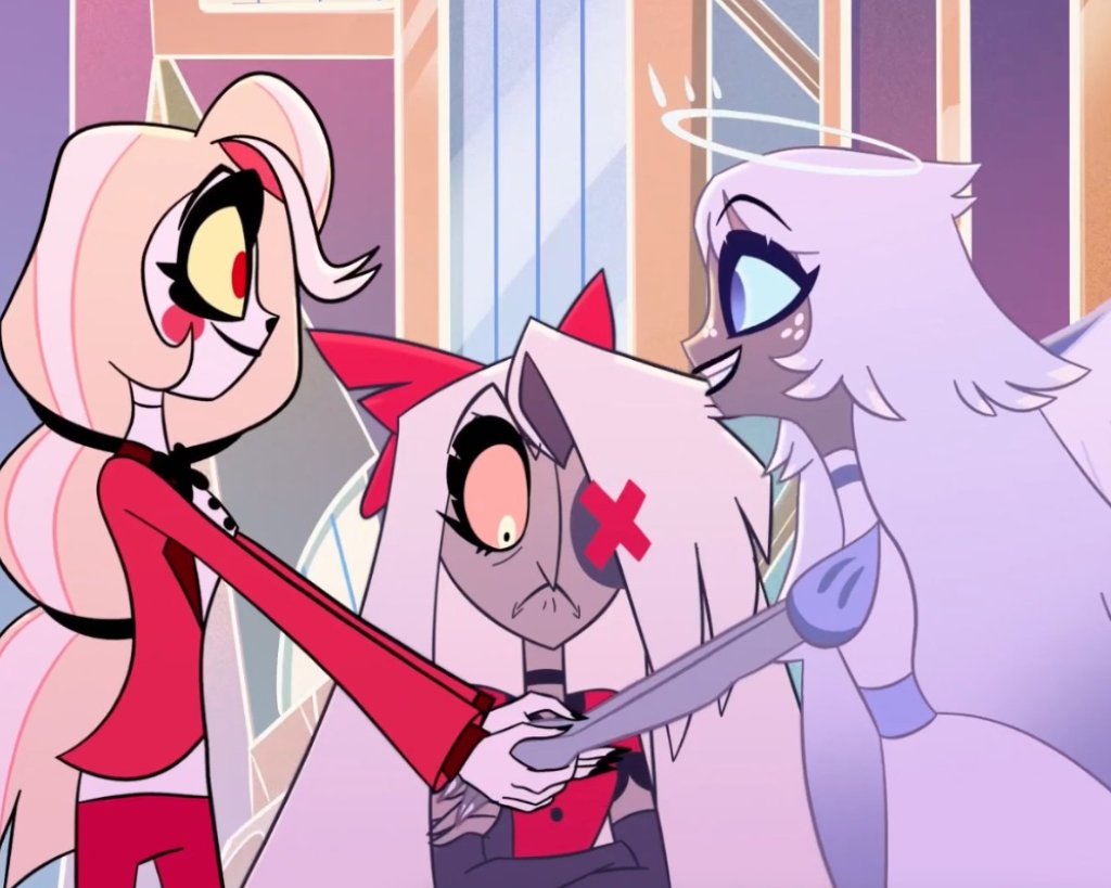 Charlie shaking hands with a character in leaks of Hazbin Hotel