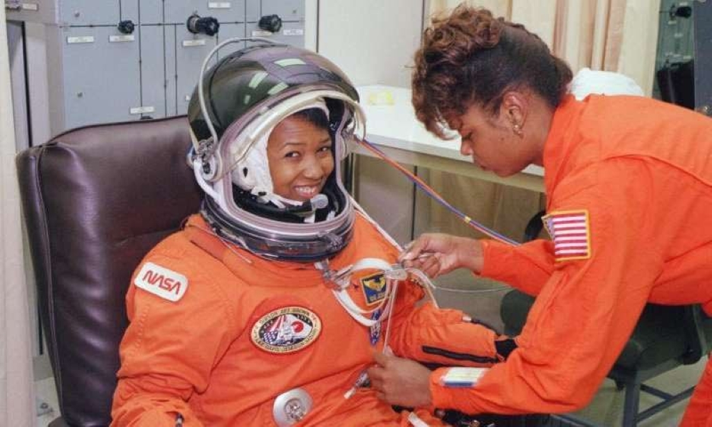 Mae Jemison captured in the space suit. 