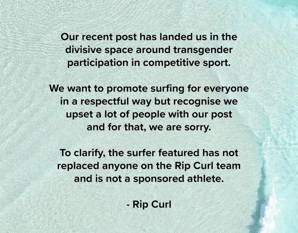 Rip Curl apology post on Instagram