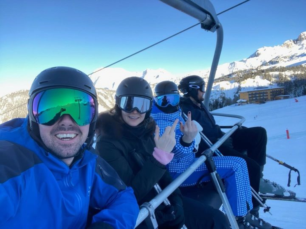 Sophie and pearson skiing with friends