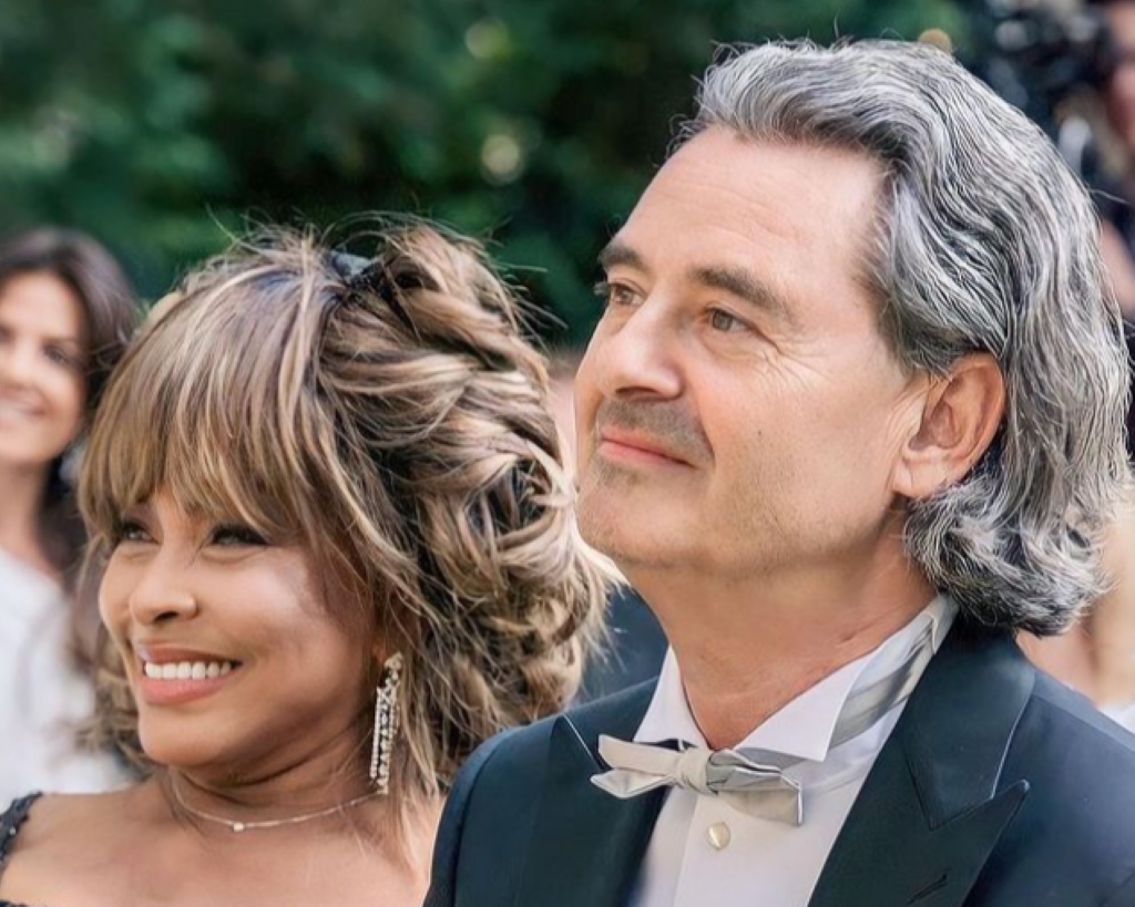 Tina Turner and husband Erwin during their wedding ceremony