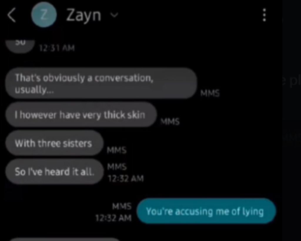 Zayn Malik texts with Sam Fisher